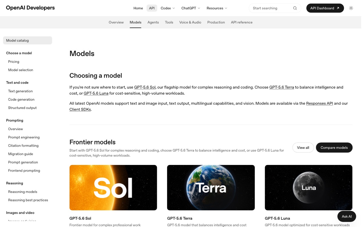 OpenAI's GPT-5.6 model catalog — the models most AI side businesses are built on