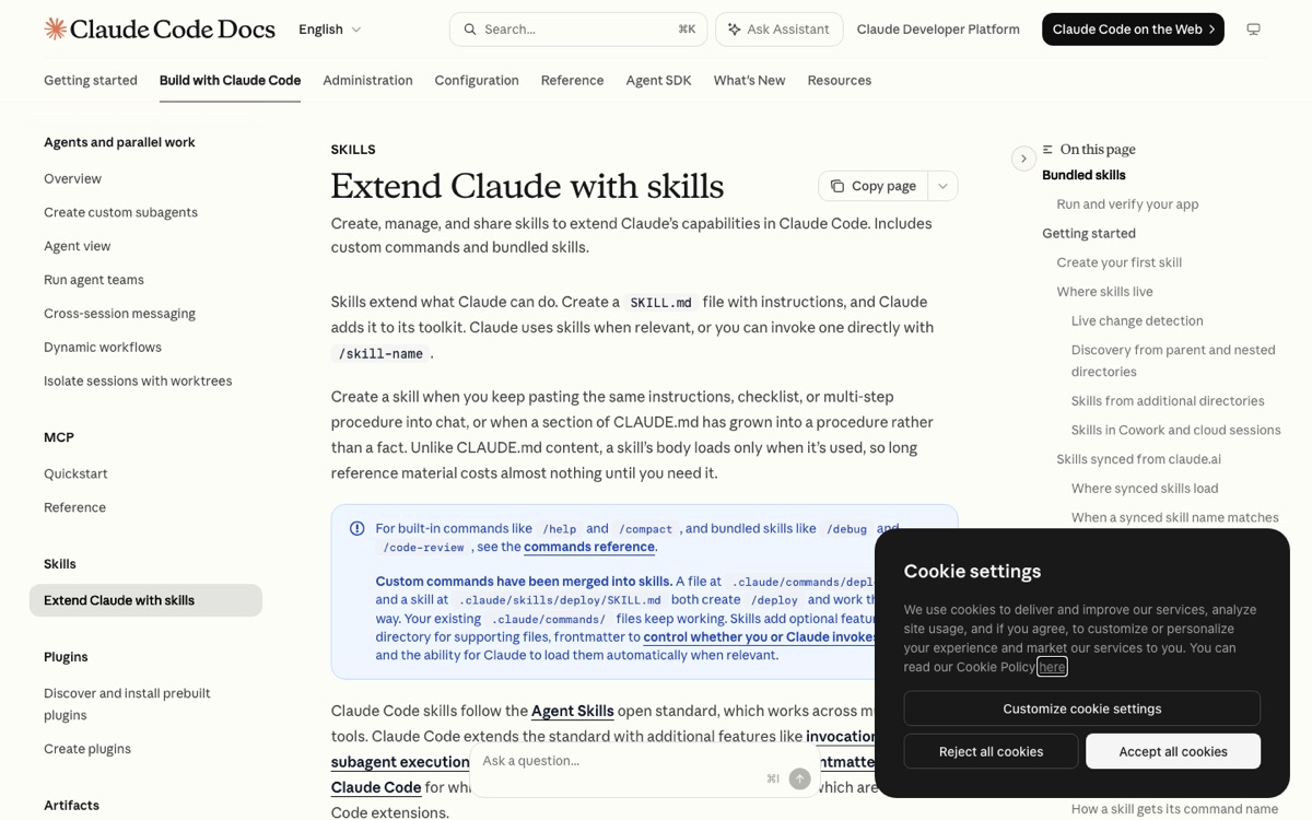 Claude Code documentation: Extend Claude with skills
