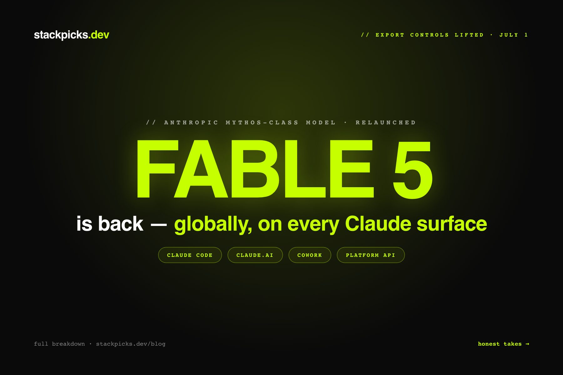 Claude Fable 5 relaunch on 1 July 2026 — available globally on Claude Code, claude.ai, Cowork, and Platform API