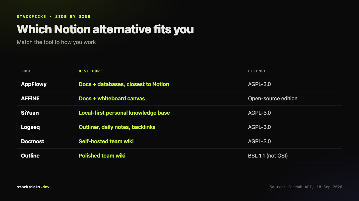 Which Notion alternative for which use