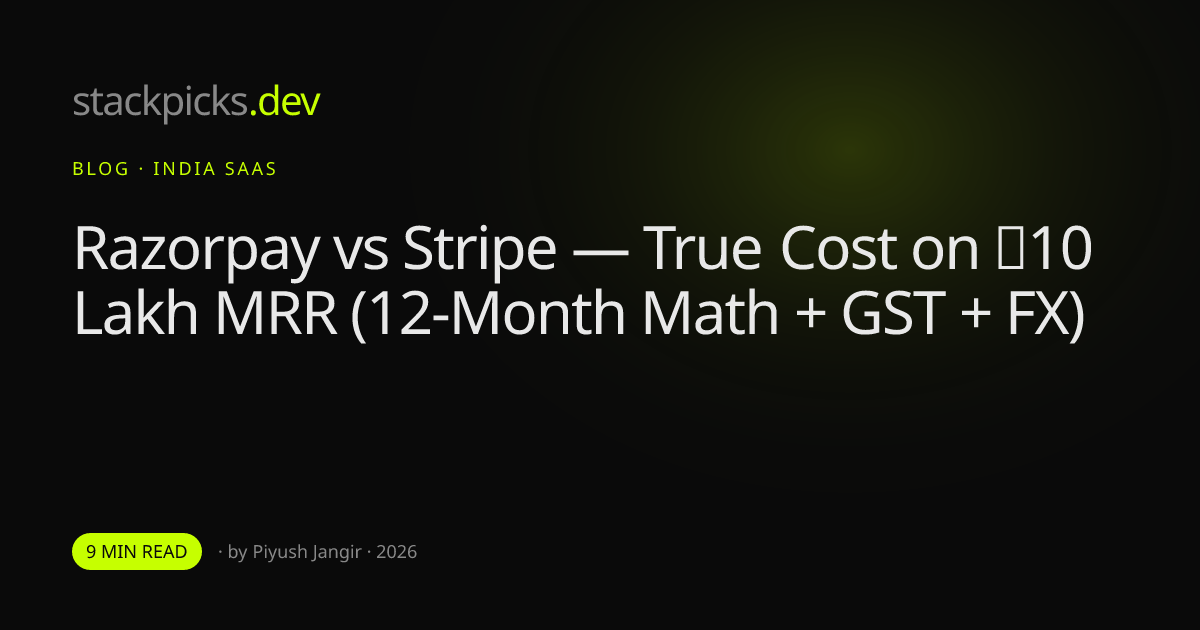 Razorpay vs Stripe — True Cost on ₹10 Lakh MRR (12-Month Math + GST + FX)