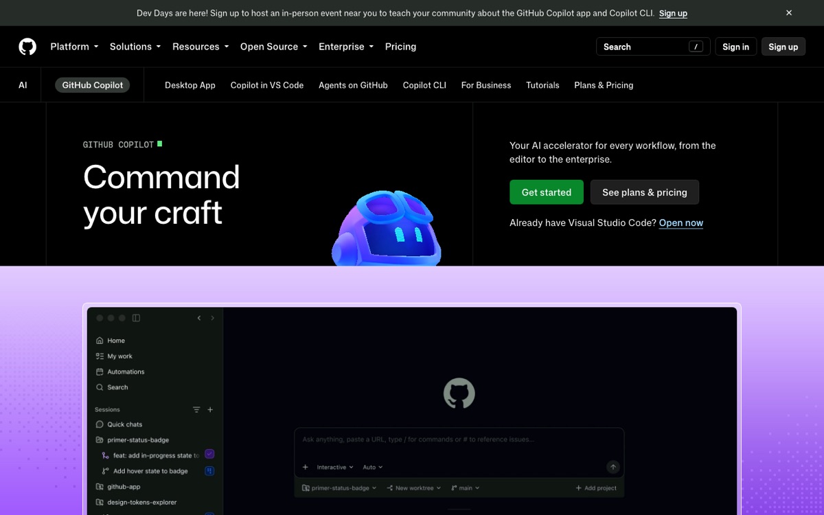 GitHub Copilot's agent feature page — vibe coding gone mainstream