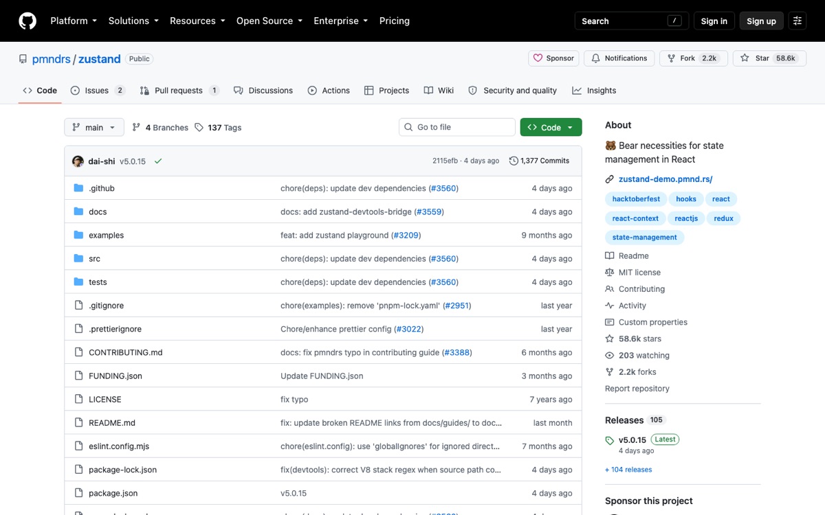 The Zustand GitHub repository — pmndrs/zustand